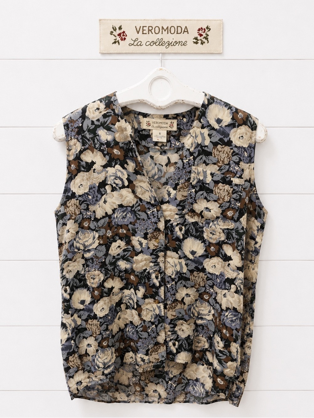 VERO MODA • Vintage Floral Silk Sleeveless Top • Size M
